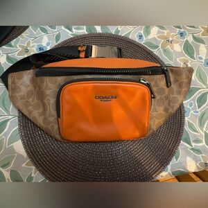 Coach Signature Belt Bag in Orange and Tan